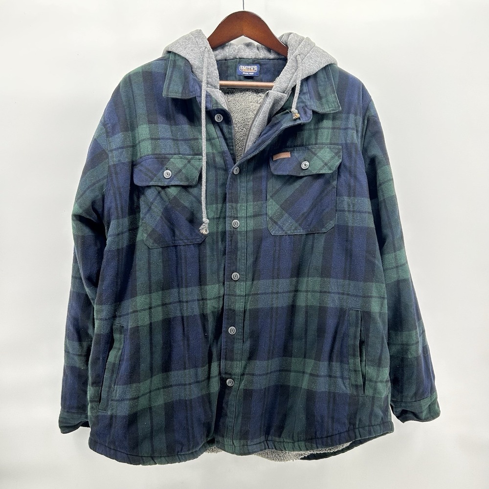 Smiths Workwear Mens 3XB Sherpa Lined Hooded Plaid Shacket Zip Jacket Ranch